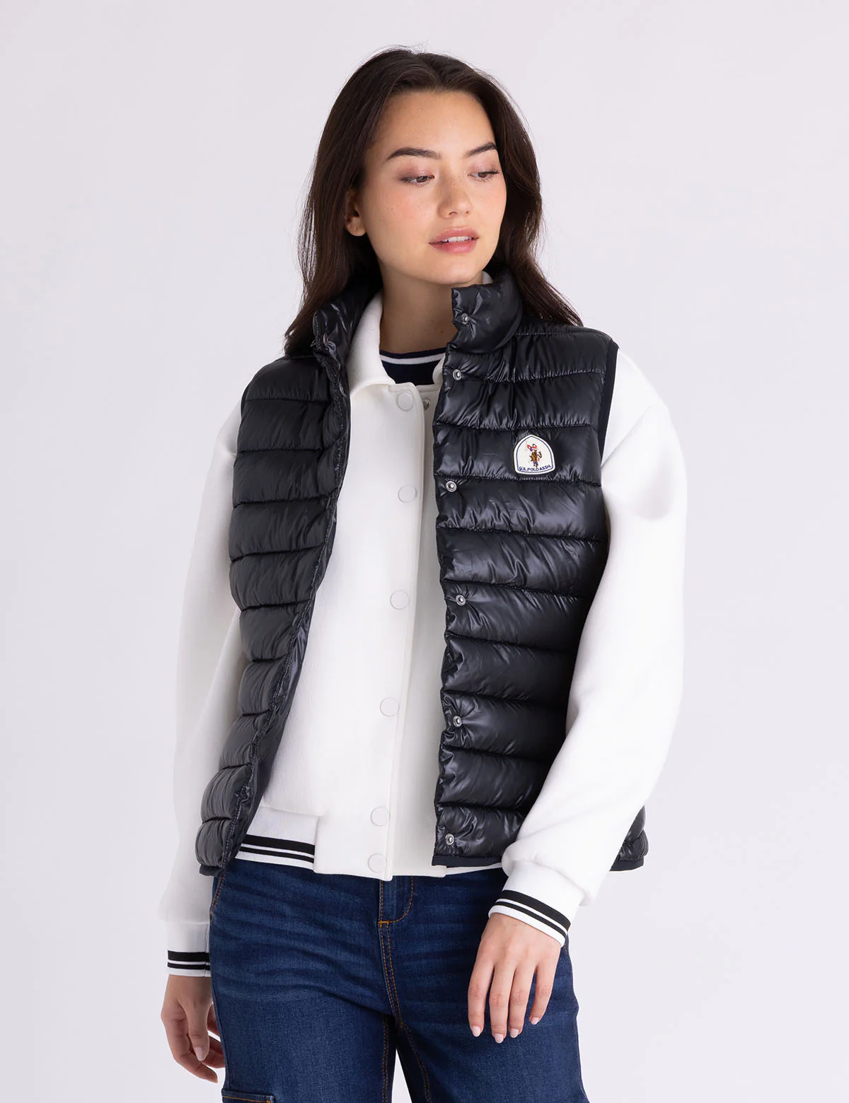 

Утепленный жилет U.S. Polo Assn Felt Patch Snap Puffer, черный