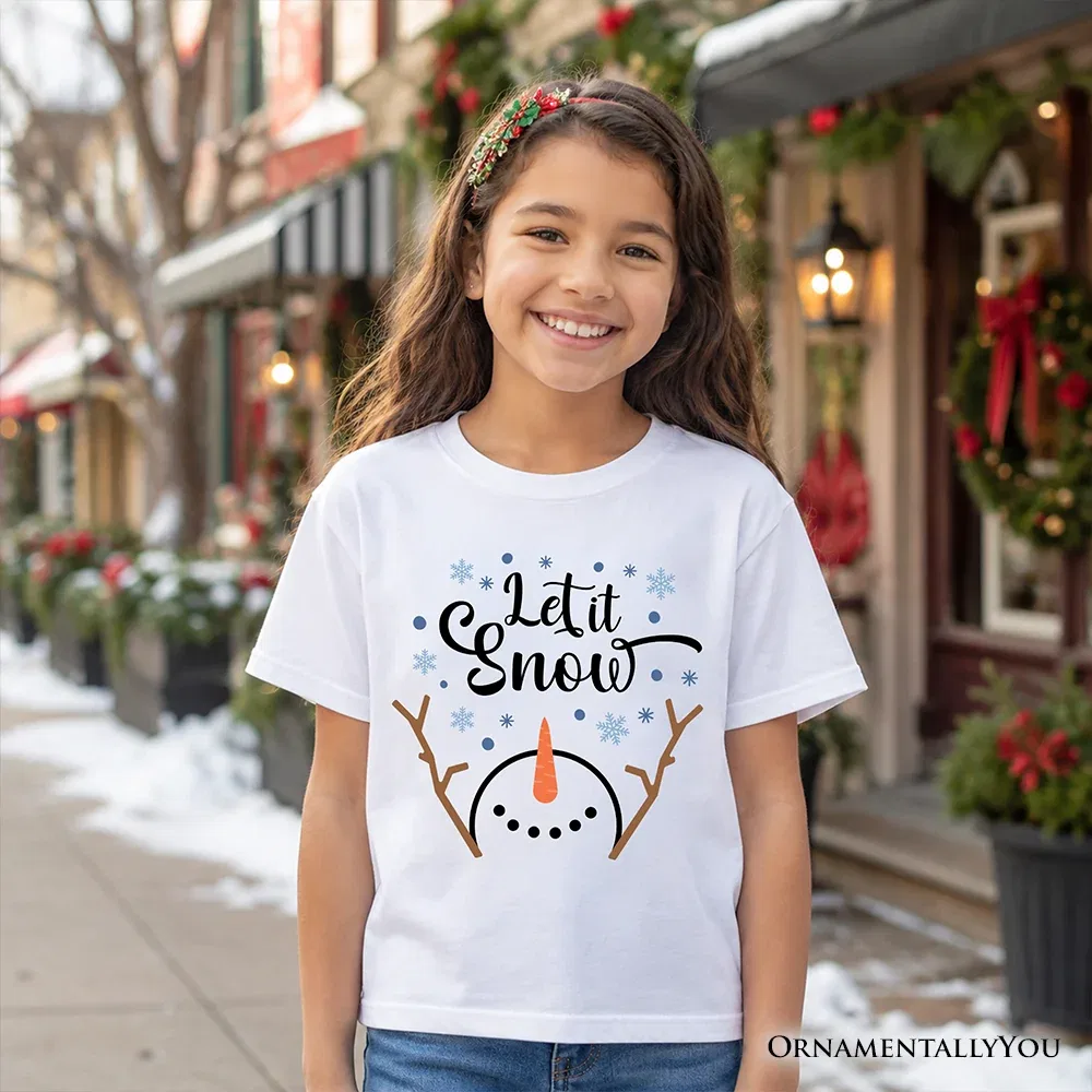 Детская футболка с принтом Let It Snow Youth T-Shirt Minimalist Snowman OrnamentallyYou, White — фото 2