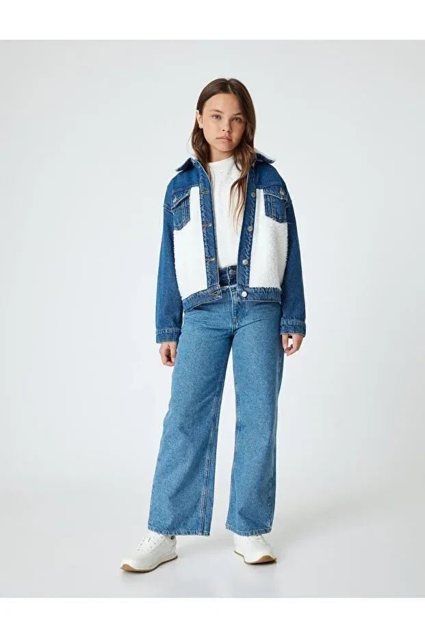 Детская джинсовая куртка для девочек с длинным рукавом Girl'S jean jacket 5wkg20011ad medium indigo Koton, Mid Indigo — фото 4