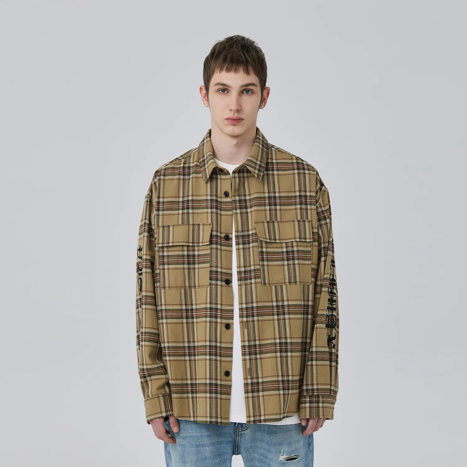 Детская рубашка с острым воротником Khaki Plaid CLIMAX VISION — фото 4