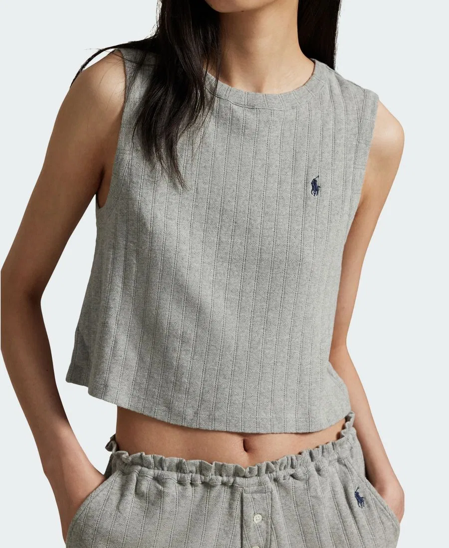 Комплект пижамы из хлопка с майкой и шортами, с длинным рукавом Polo Ralph Lauren, Heather Grey — фото 2