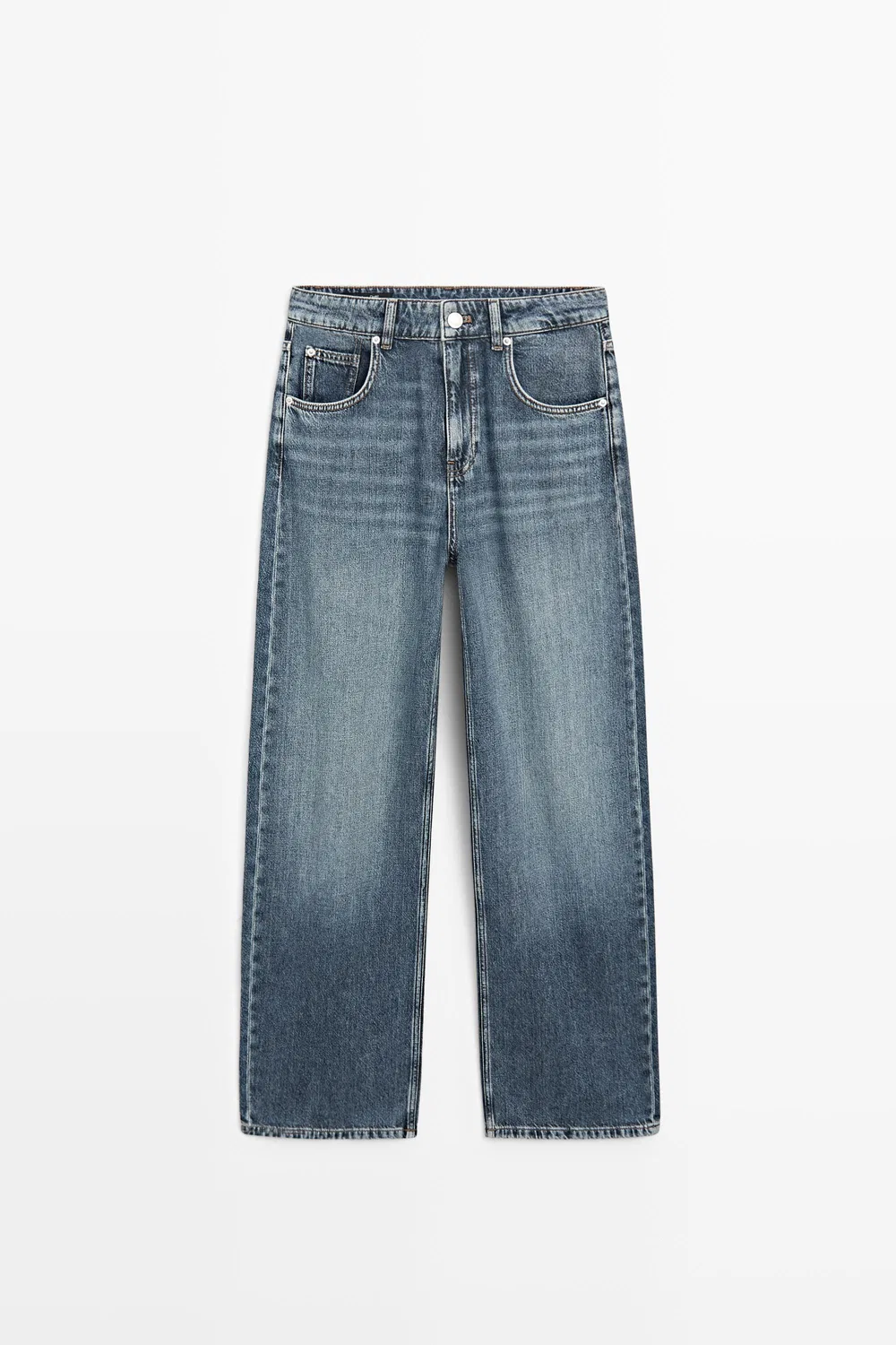 Джинсы Massimo Dutti Mid-Waist Barrel Fit, средне-синий — фото 2
