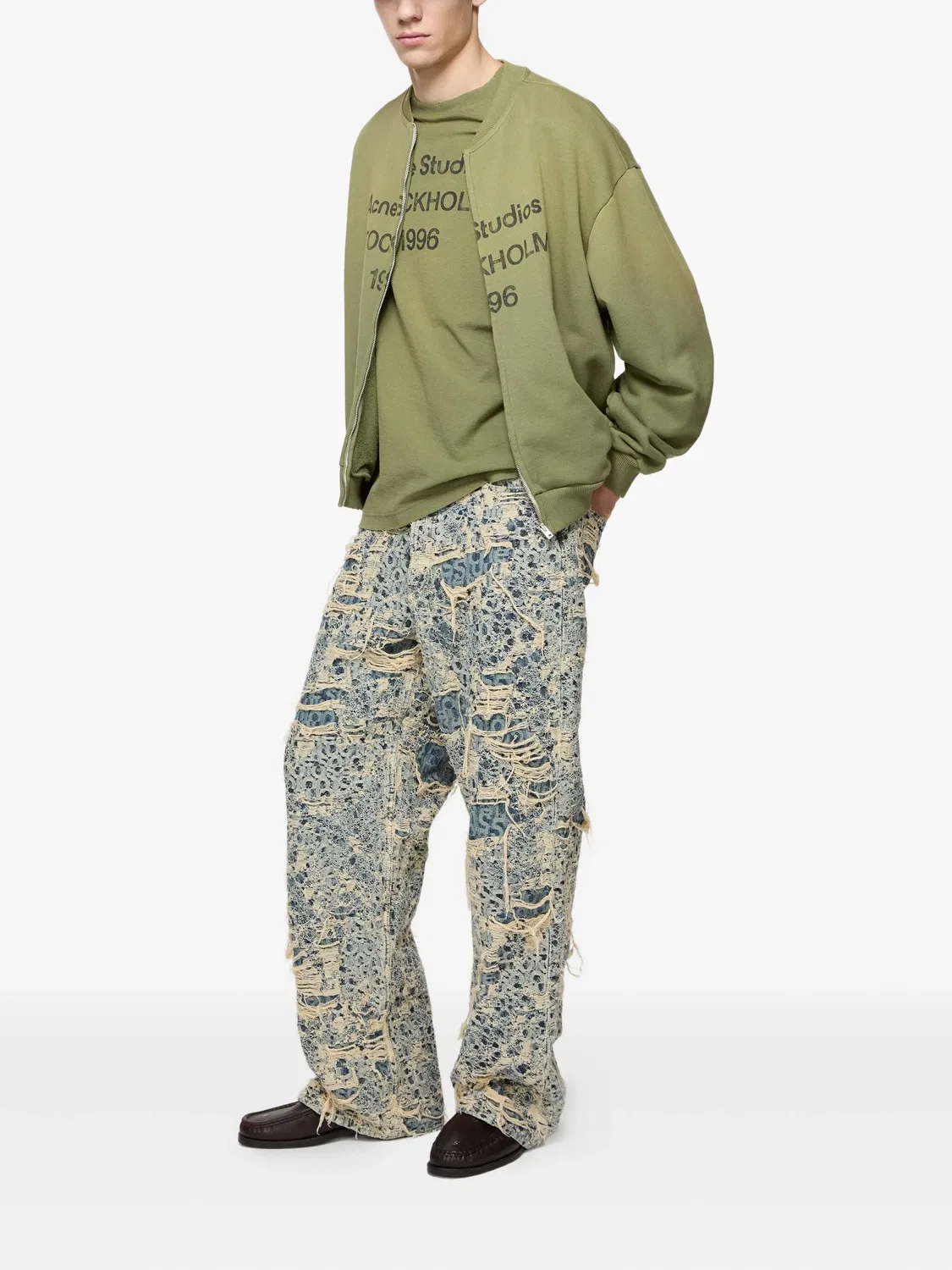 Acne Studios Кардиган на молнии с логотипом, зеленый — фото 4