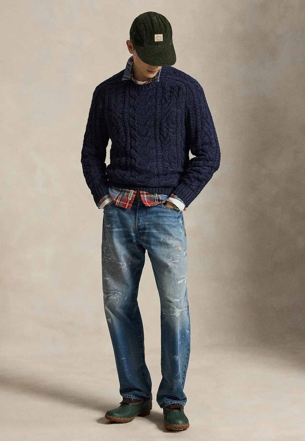Хлопковый свитер арановой вязки Polo Ralph Lauren, Navy Combo — фото 2