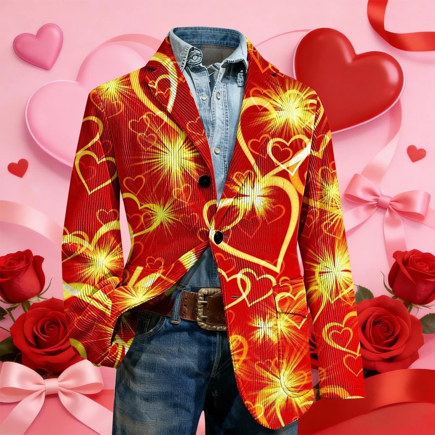Женская куртка из вельвета с принтом сердца Valentine's Day, 04 Rosso — фото 2