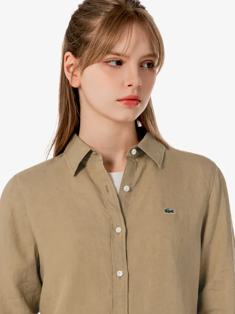 Рубашка женская LACOSTE Beige из льна, Regular Fit — фото 2