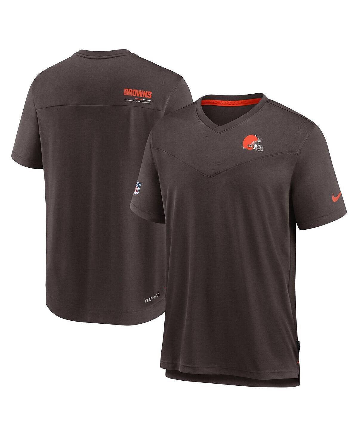Мужская коричневая футболка с v-образным вырезом cleveland browns 2022 sideline coach chevron lock up performance Nike, коричневый — фото 3