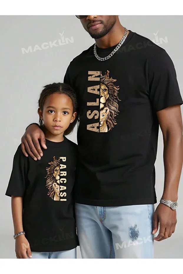 Детская футболка с принтом Lion Piece Printed Father Son T-Shirt Macklin, Black — фото 2