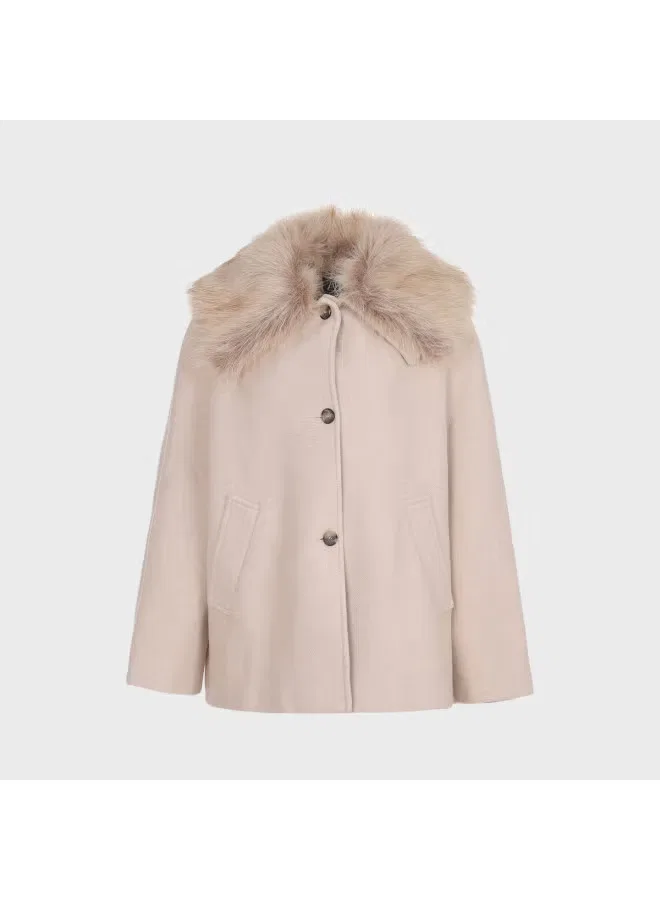 Тренч с меховым воротником Zara, абрикосовый — фото 2
