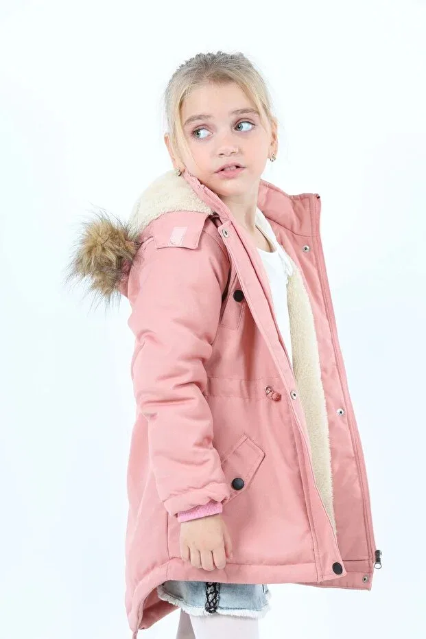Детское пальто для девочек с капюшоном, водонепроницаемое Girl'S water repellent fur hooded winter coat Asortix, Powder — фото 4