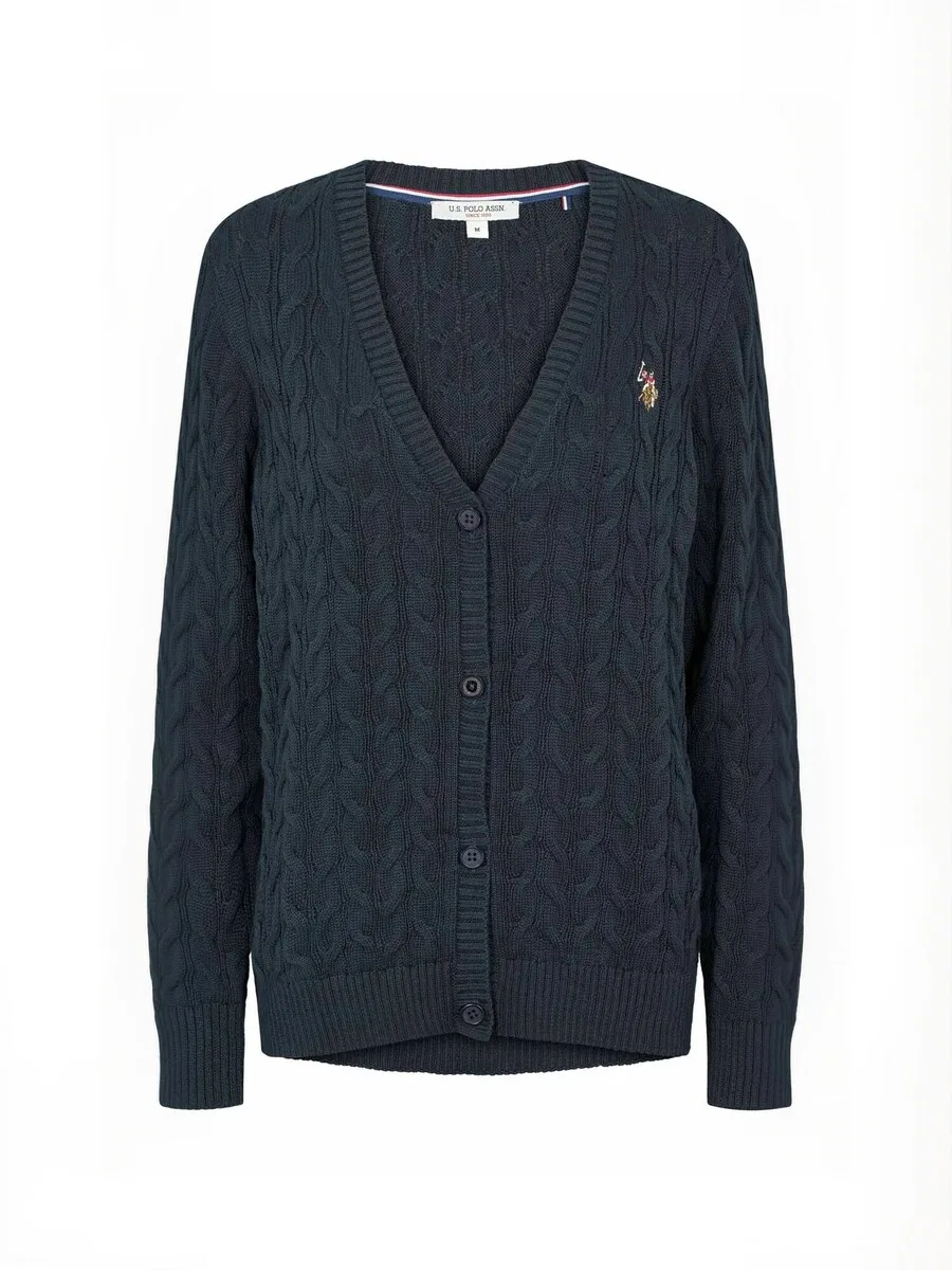 Вязаный кардиган U.S. POLO ASSN. 'UW V-neck' цвета сапфир