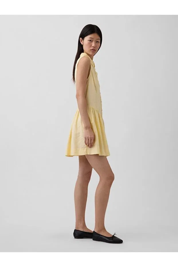 Женское платье-рубашка из льна с воротником Gap, Yellow-001 — фото 4