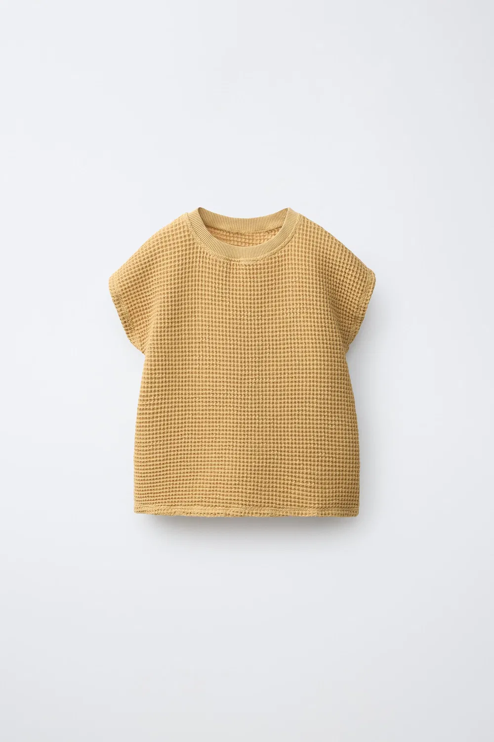Однотонная футболка из вафельной вязки ZARA, Mustard