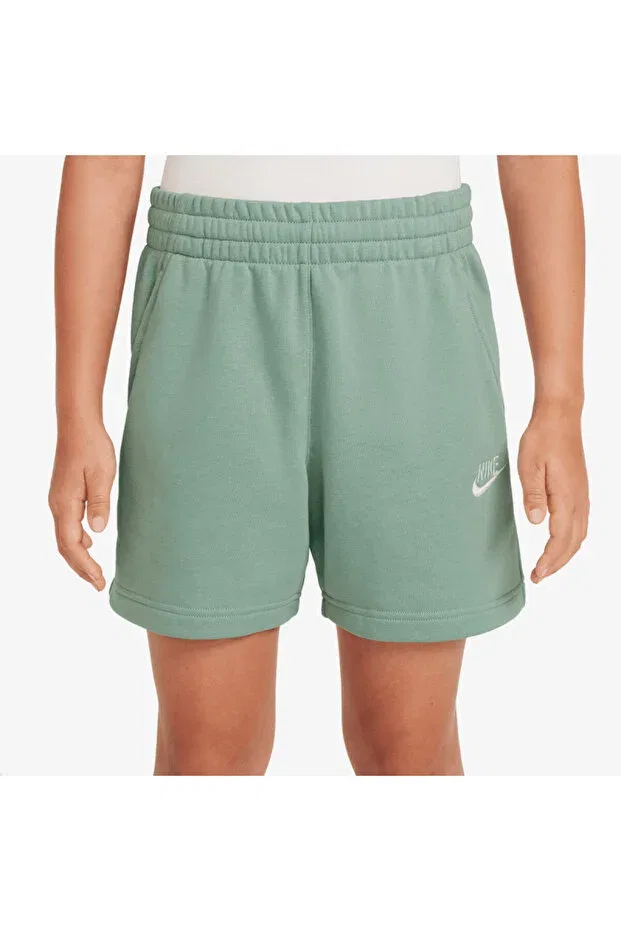 Детские шорты для девочек хлопковые Sportswear Club Fleece Nike, Green - White - Green — фото 4