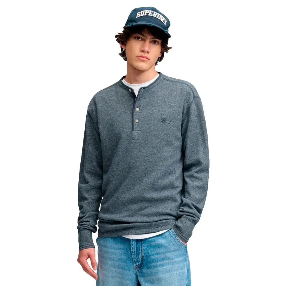 Мужской свитер с фактурным вязанием Mini Slub Waffle Grandad Superdry, Blue