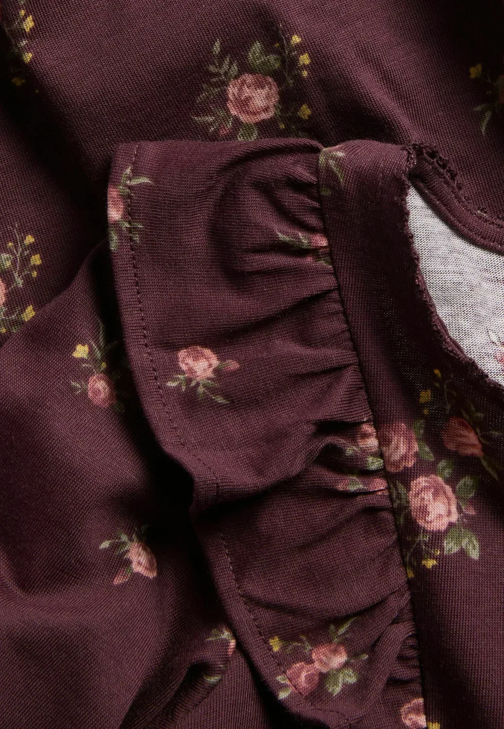 Платье с цветочным принтом и оборками - трикотажное платье Newbie, Wine Red — фото 3
