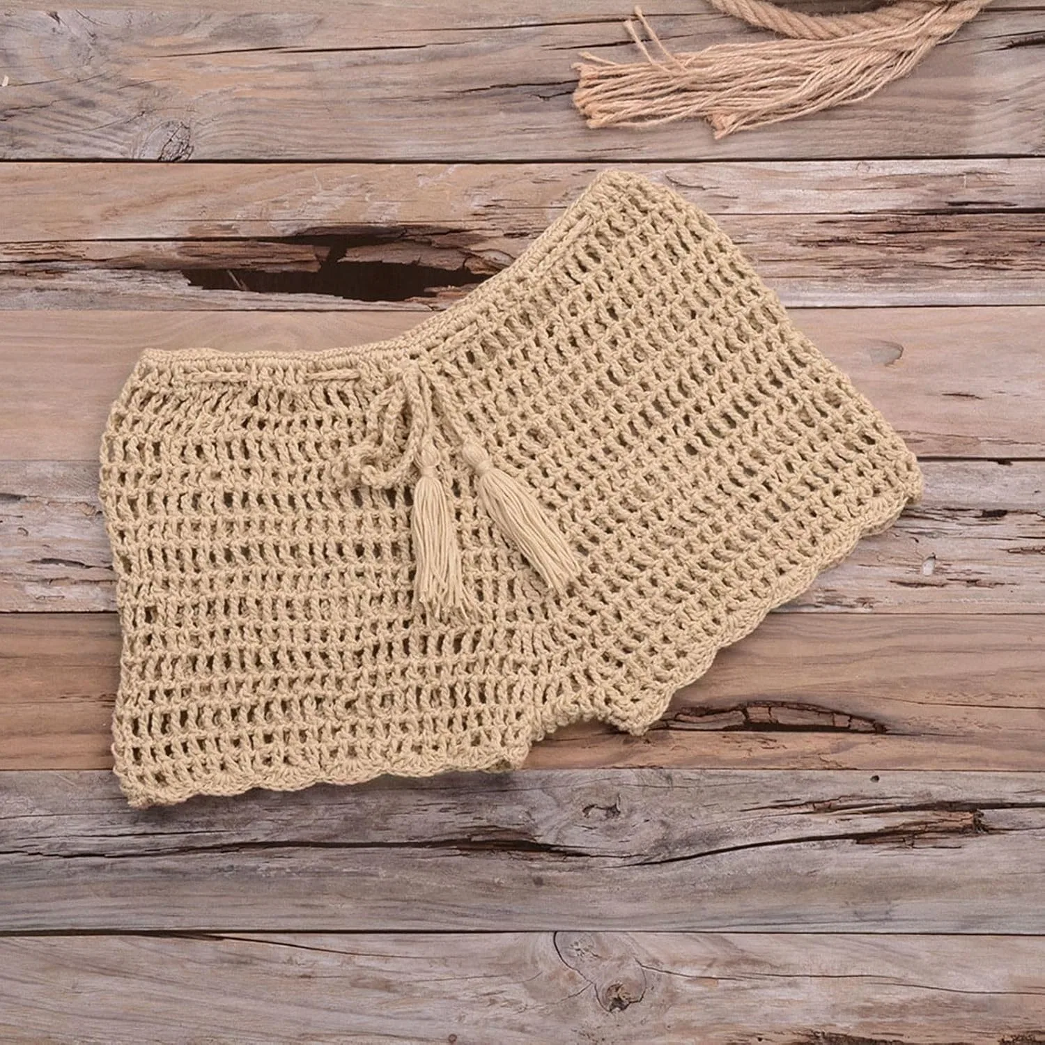 Женские шорты для пляжа кружевные Hollow Out Crochet, Beige — фото 2