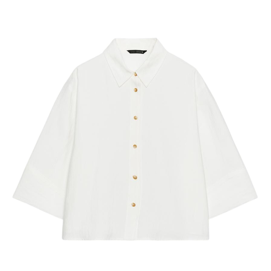 Рубашка Zara Short With Wide Sleeves, белый