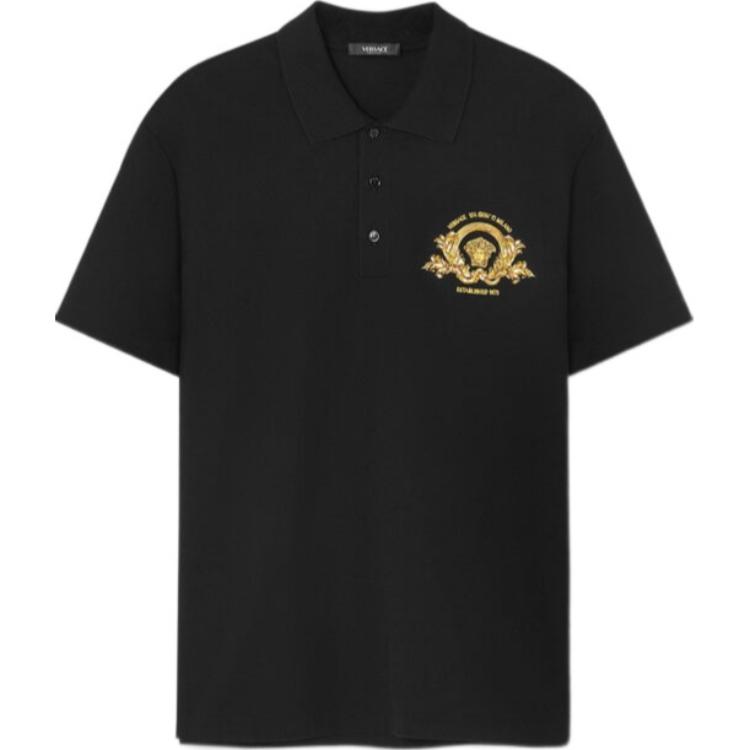 

Вышитая короткая футболка поло Coupe Blason VERSACE, черная