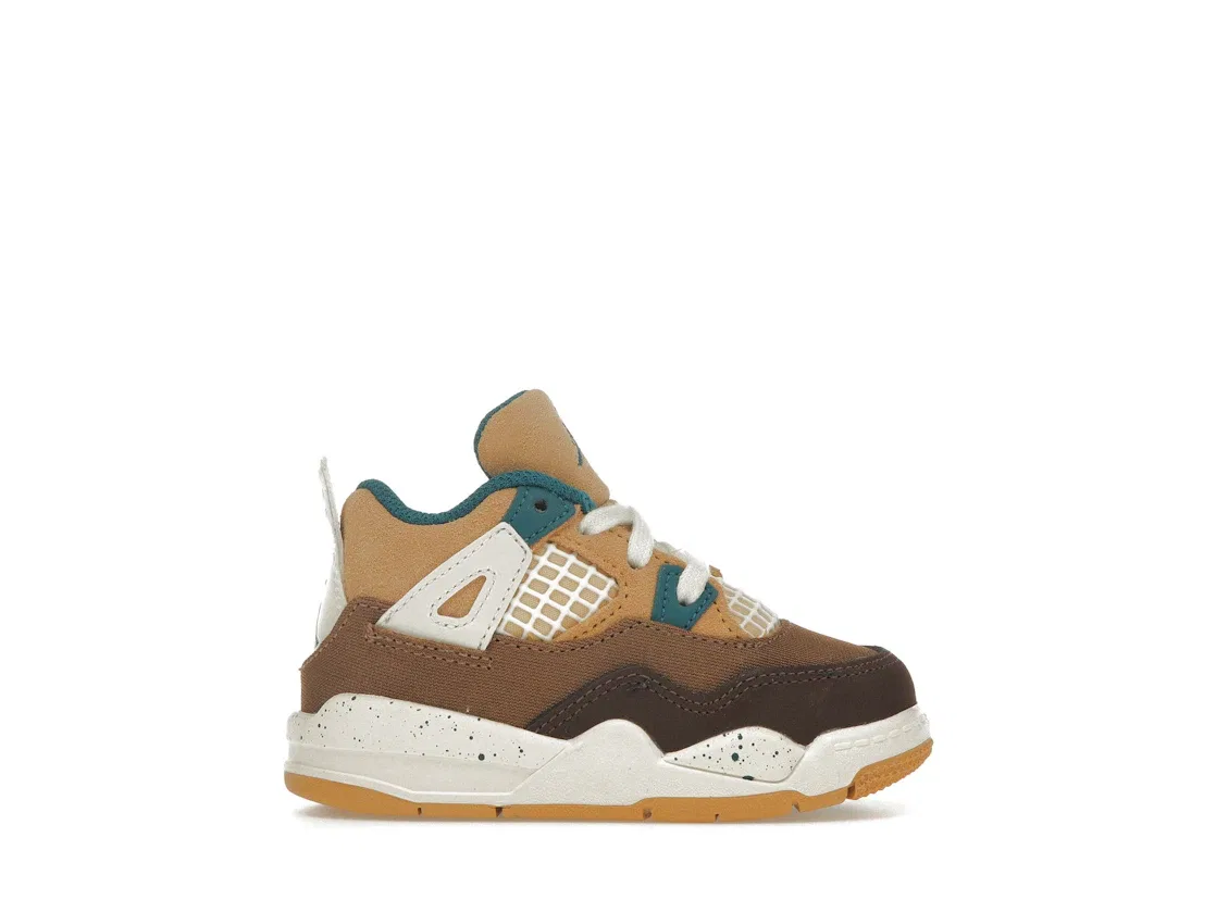 Детские кроссовки Lifestyle с принтом Jordan 4 Retro Jordan, Cacao Wow/Geode Teal/Ale Brown/Twine/Sail/Luminous Green