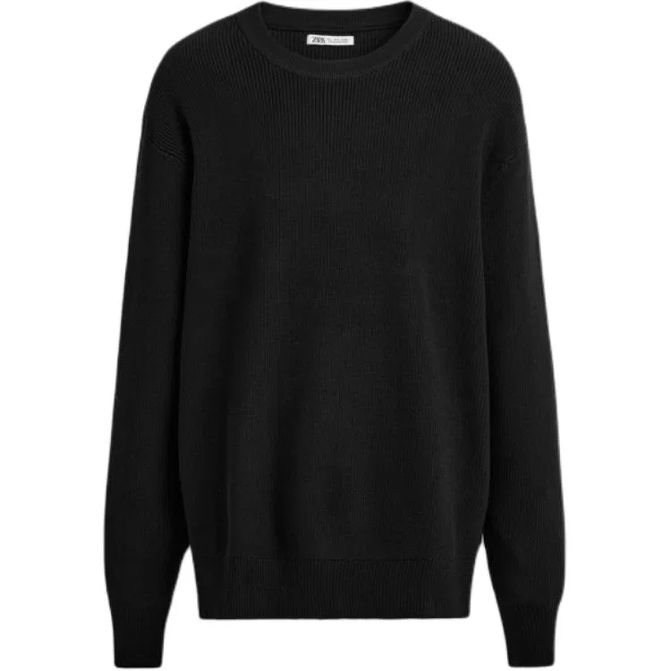 Мужской свитер с круглым вырезом Black ZARA, Черный