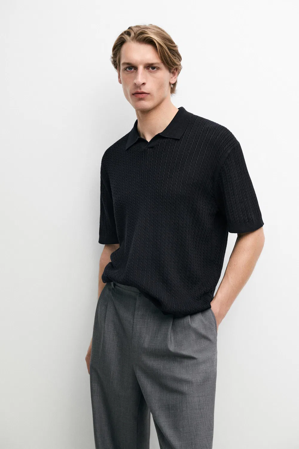 Поло-свитер Massimo Dutti, крупной вязки, темно-синий — фото 2