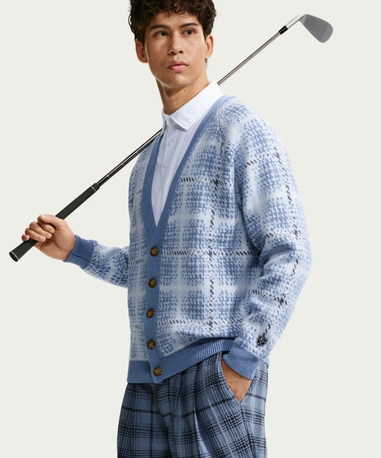 Мужской кардиган свободного кроя с принтом Nike Tartan, модель II0777-486 NIKE, Blue — фото 4