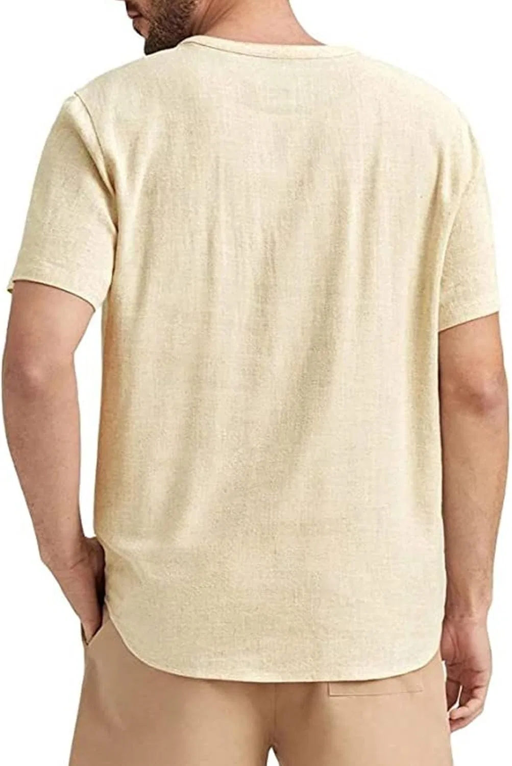 Мужская футболка с V-образным вырезом на пуговицах Cotton Linen, Apricot — фото 3