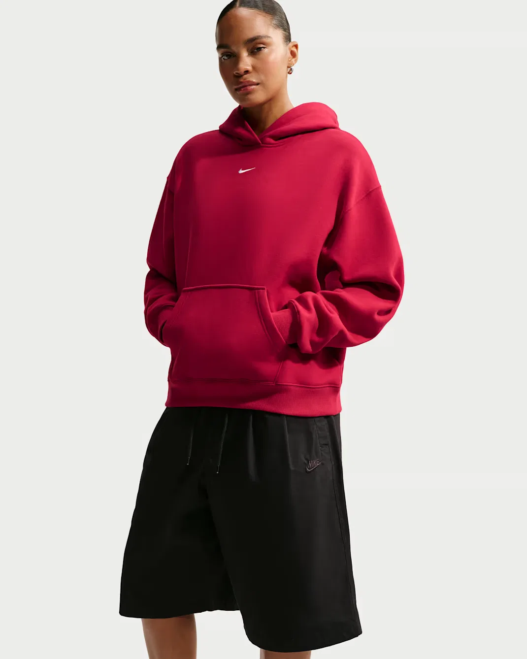Женская толстовка с капюшоном оверсайз Nike Studio Fleece Medium Weight, Tough Red/Sail