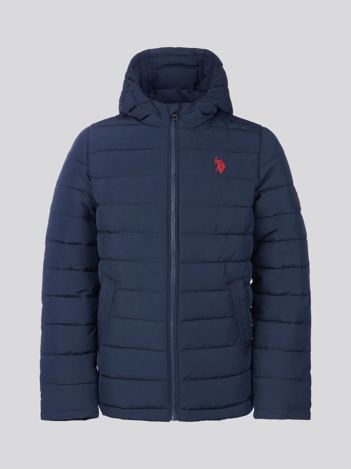 Куртка пуховик стеганая с капюшоном U.S. Polo Assn, темно-синяя