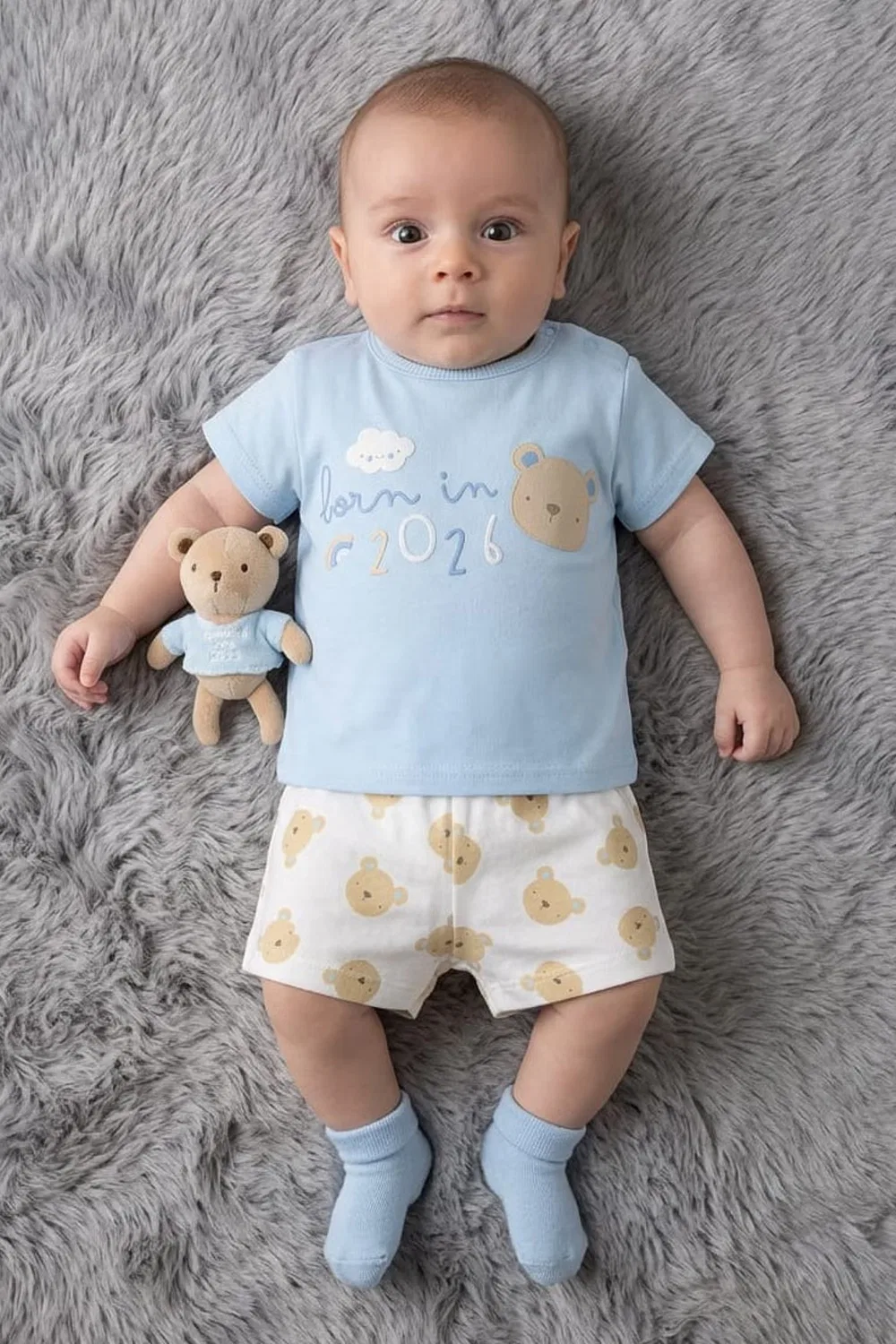 Комплект для девочки с принтом из топа, шорт и плюшевой игрушки Rock-A-Bye Baby Boutique, разноцветный