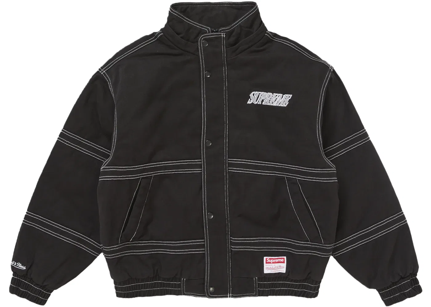 Мужская куртка-стадион с принтом из твила Supreme Mitchell & Ness Jacket, Black — фото 4