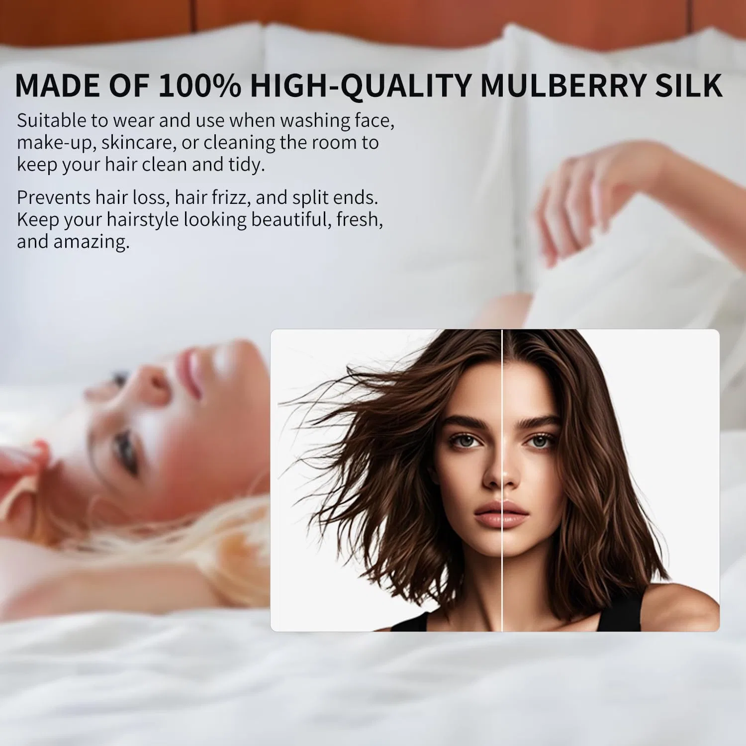 Шапочка для сна Yuuigar, 22 Momme Mulberry Silk, 02/Schwarz — фото 4