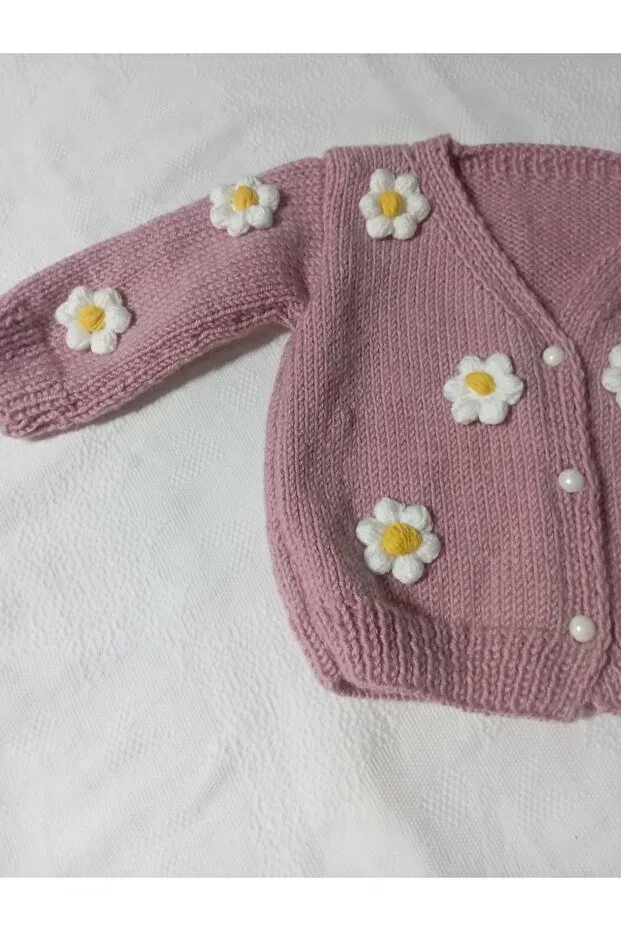 Детский кардиган для девочек с принтом Hand-Knitted powder color children's cardigan Numistore, Powder — фото 3