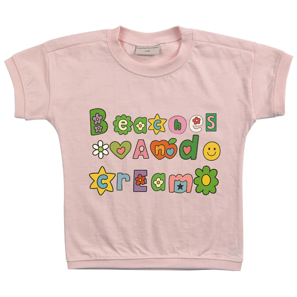 Детская футболка с принтом Flower Logo Apricot BEACHESAND CREAM KIDS, Light Pink
