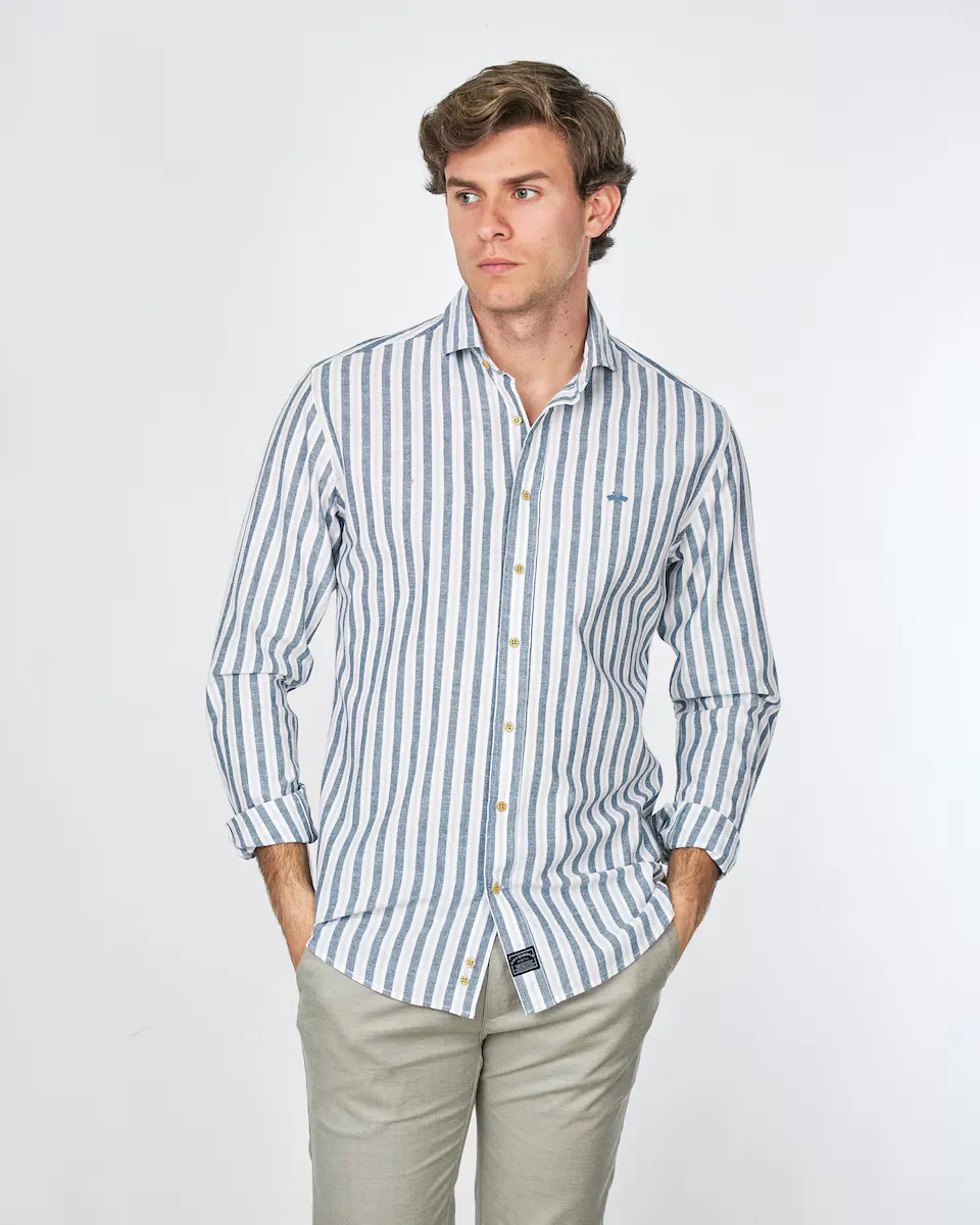 

Мужская рубашка в деревенском стиле, классический крой, полоска Spagnolo, темно-синий