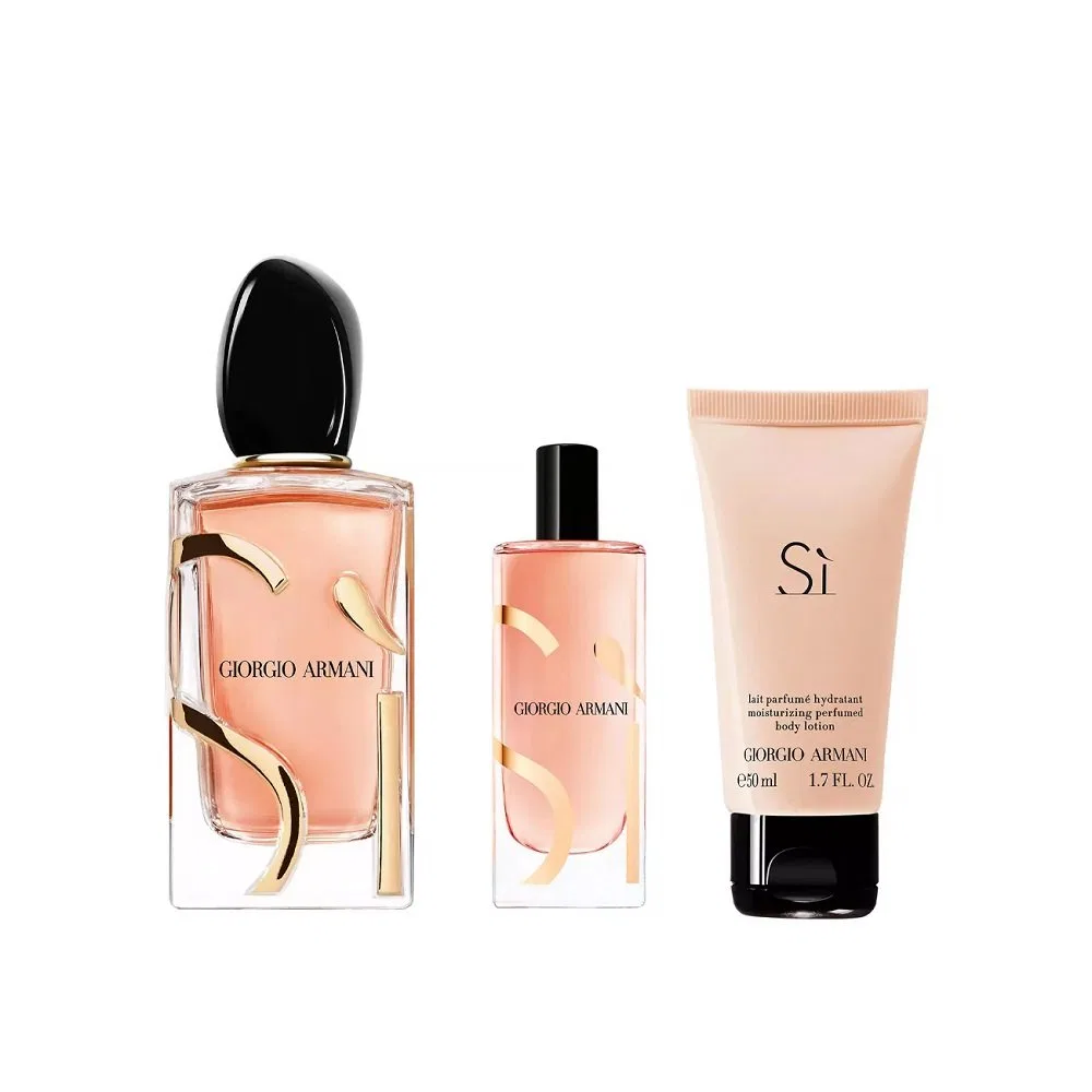 Женский набор духов 100 мл + бальзам для тела 50 мл + духи 15 мл Si Intense Giorgio Armani, Цвет: Прозрачный — фото 3