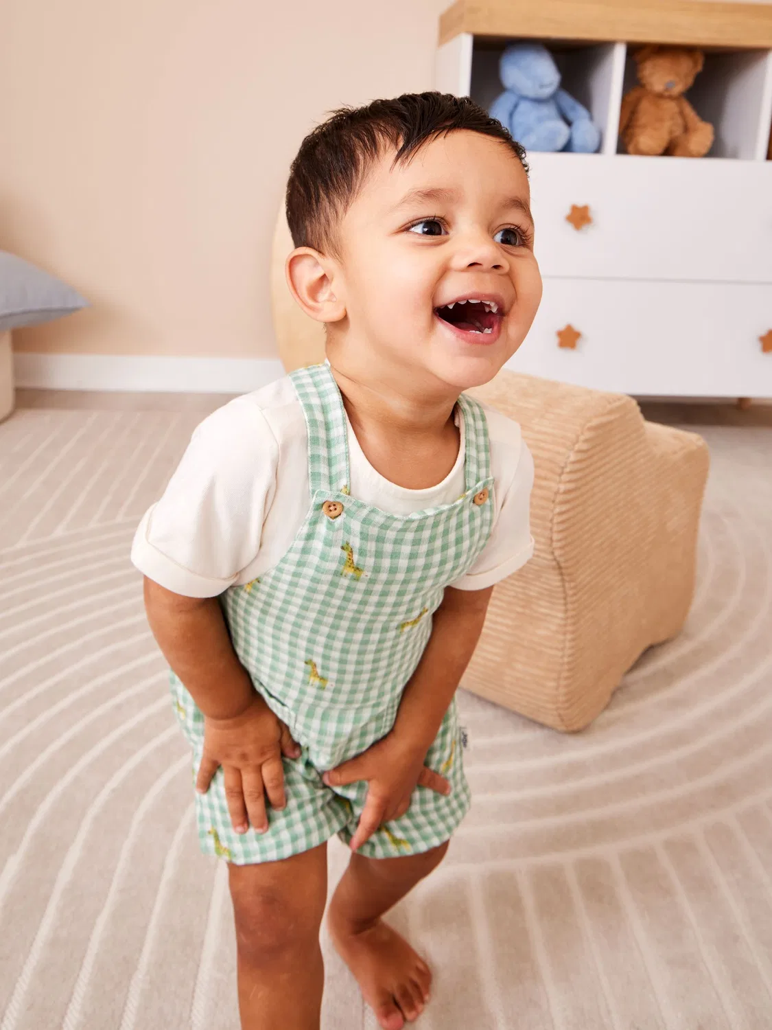 Комбинезон с боди, в клетку с жирафом, JoJo Maman Bébé, зеленый