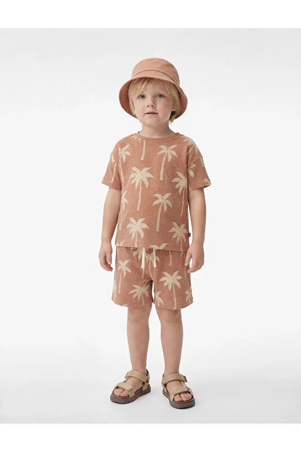 Детская футболка с принтом, оверсайз, Palmiye Printed, Koton, Brown Patterned