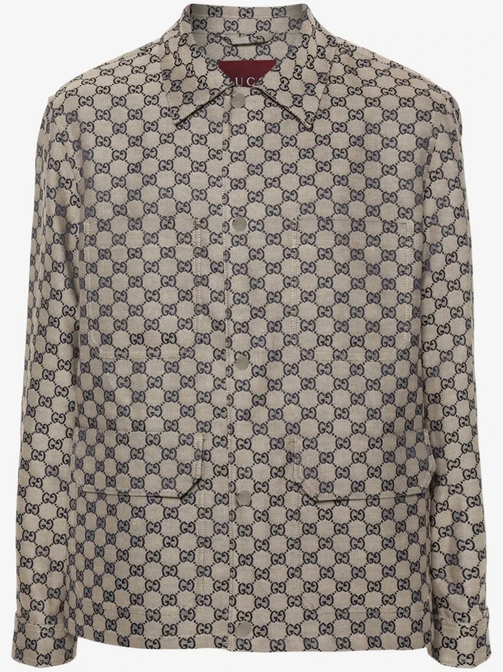 Куртка-рубашка из канваса с логотипом GG GUCCI, бежевый