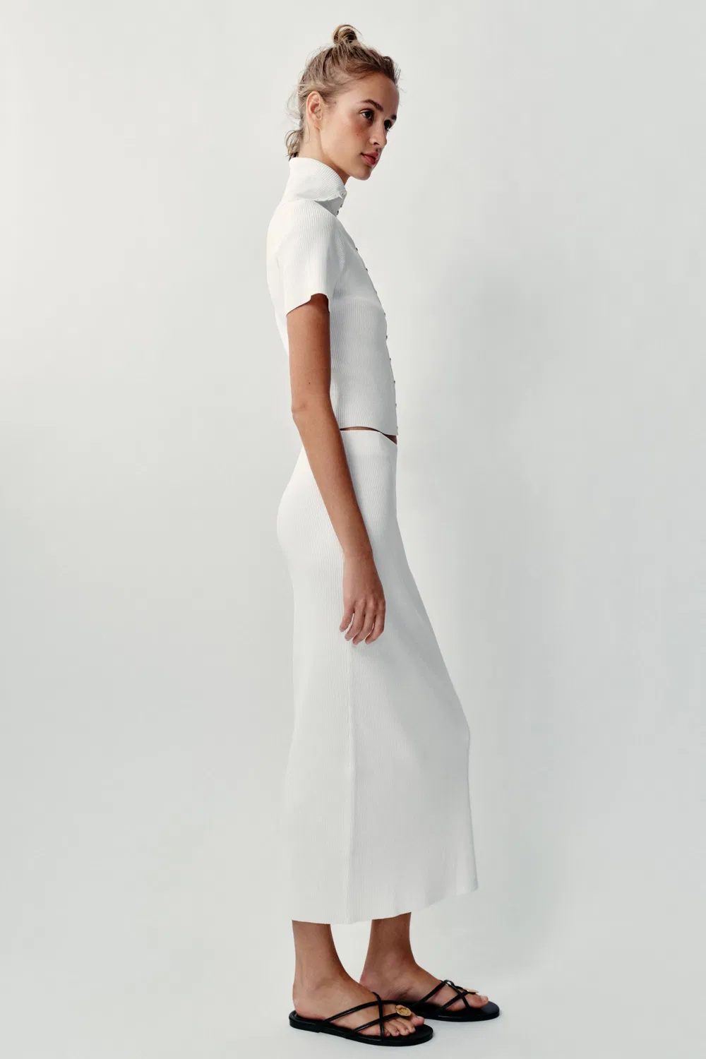 Вязаная юбка миди в рубчик ZARA, White — фото 3