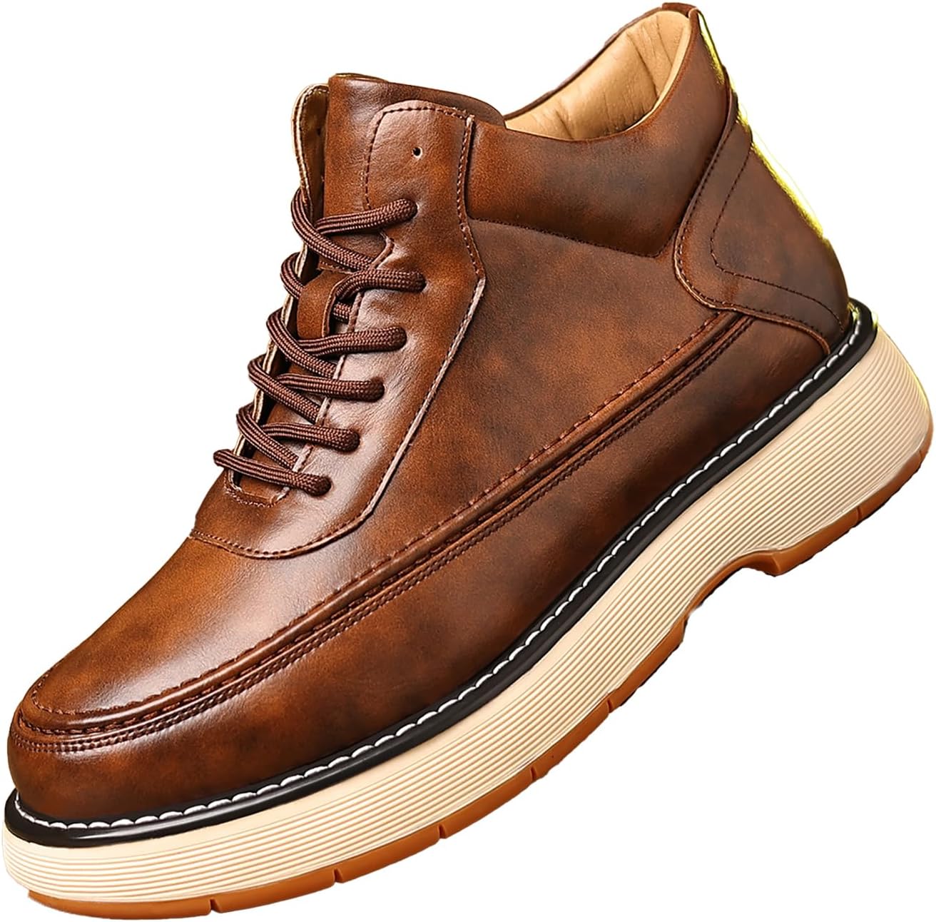 

Мужские кожаные ботинки MVIOBUY с шнуровкой, чукка, классическая итальянская ручная строчка, водонепроницаемые, с нескользящей подошвой, модные высокие кеды, коричневый