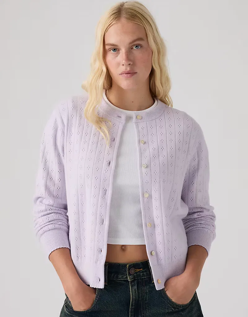 Кардиган Levi's Supersoft с ажурным узором и круглым вырезом, сиреневый — фото 4