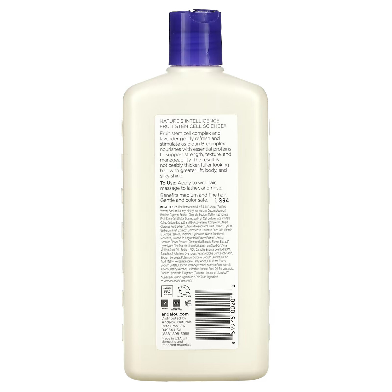 Andalou Naturals, шампунь, для придания объема, укрепления и блеска, лаванда и биотин, 340 мл (11,5 жидк. унций) — фото 3