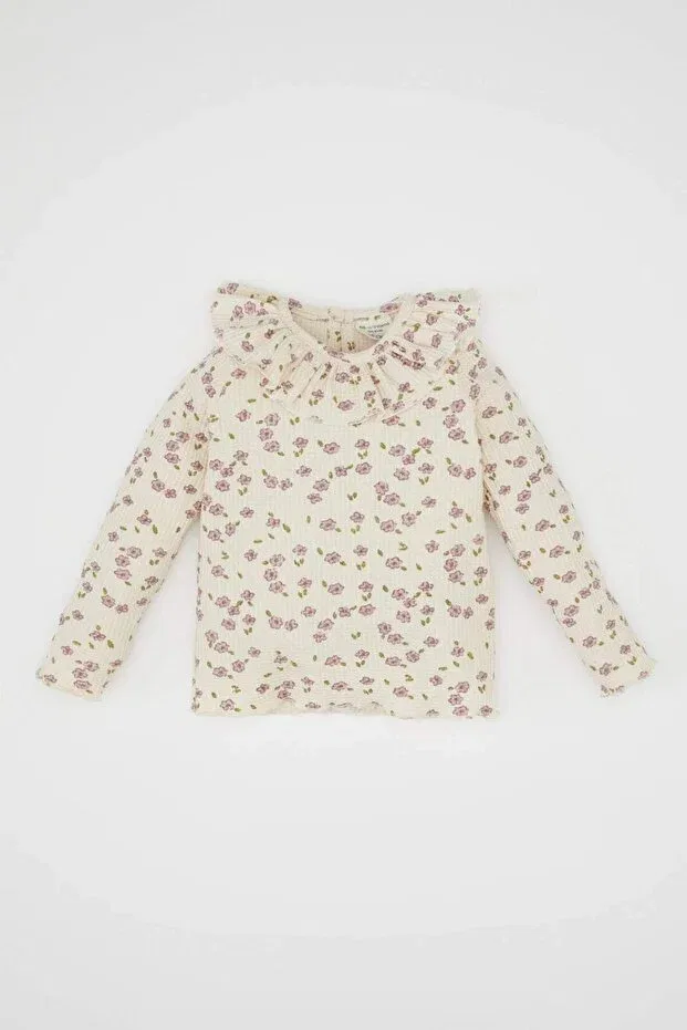 Детская футболка для девочек с длинным рукавом Defacto, Beige-Bg744