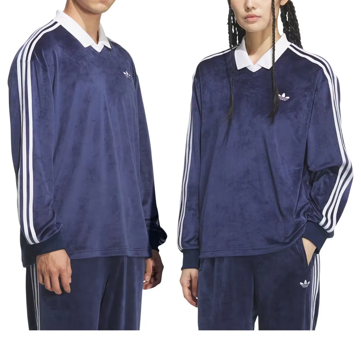 Поло с длинным рукавом из бархата Adidas, темно-синий — фото 2