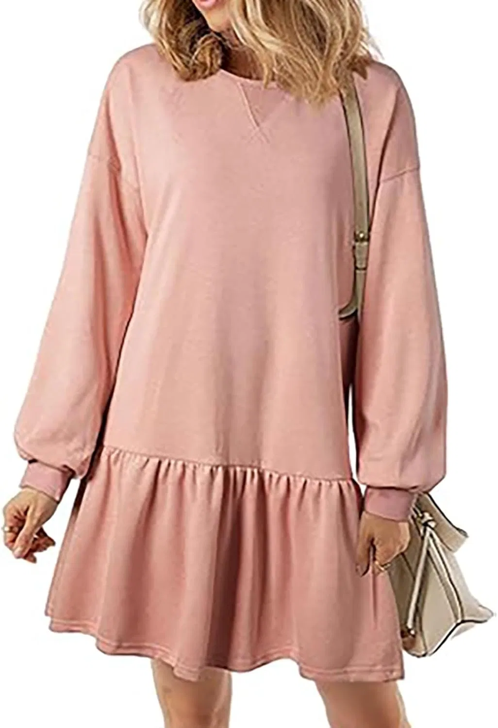 Женское платье-свитшот с пэчворком Casual Flowy Mini, Pink — фото 2