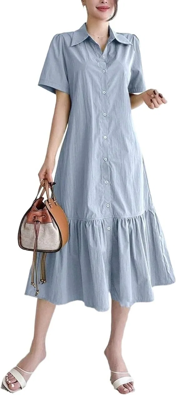 Женское платье миди с воланами High Waist, Blue