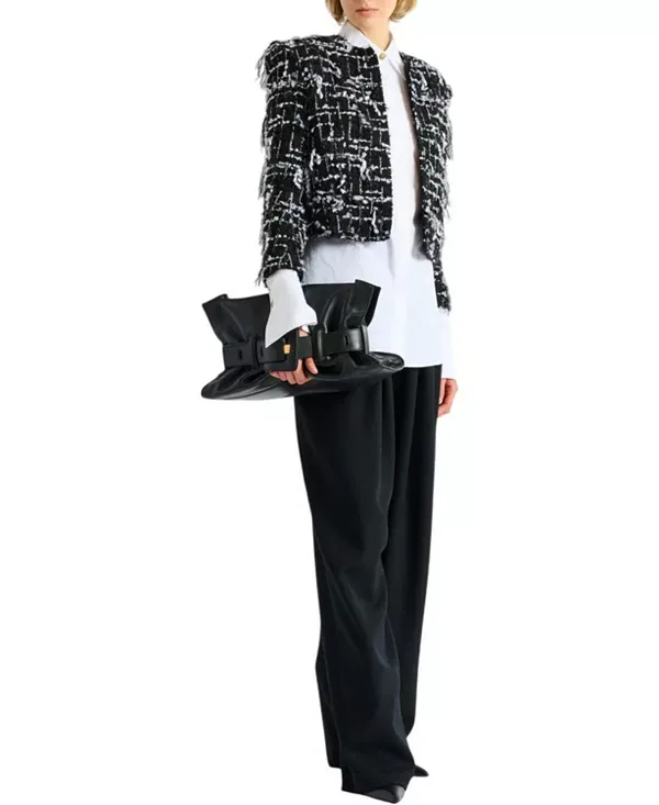 Женская куртка с бахромой Cropped jacket in fringed tweed Balmain, черный — фото 2
