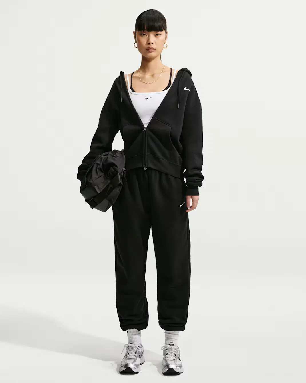 Женская толстовка на молнии Nike Studio Fleece Medium Weight, Total Black/Sail — фото 4